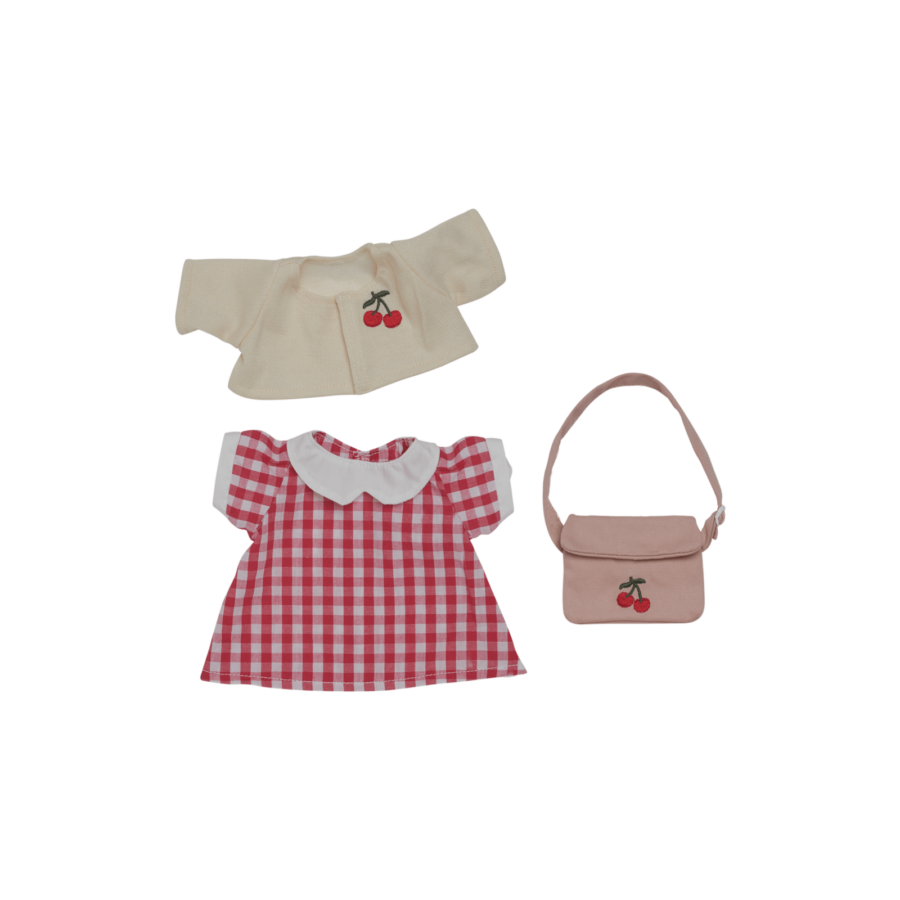 Dinkum Doll Cherry Gingham Outfit Set Red Medium