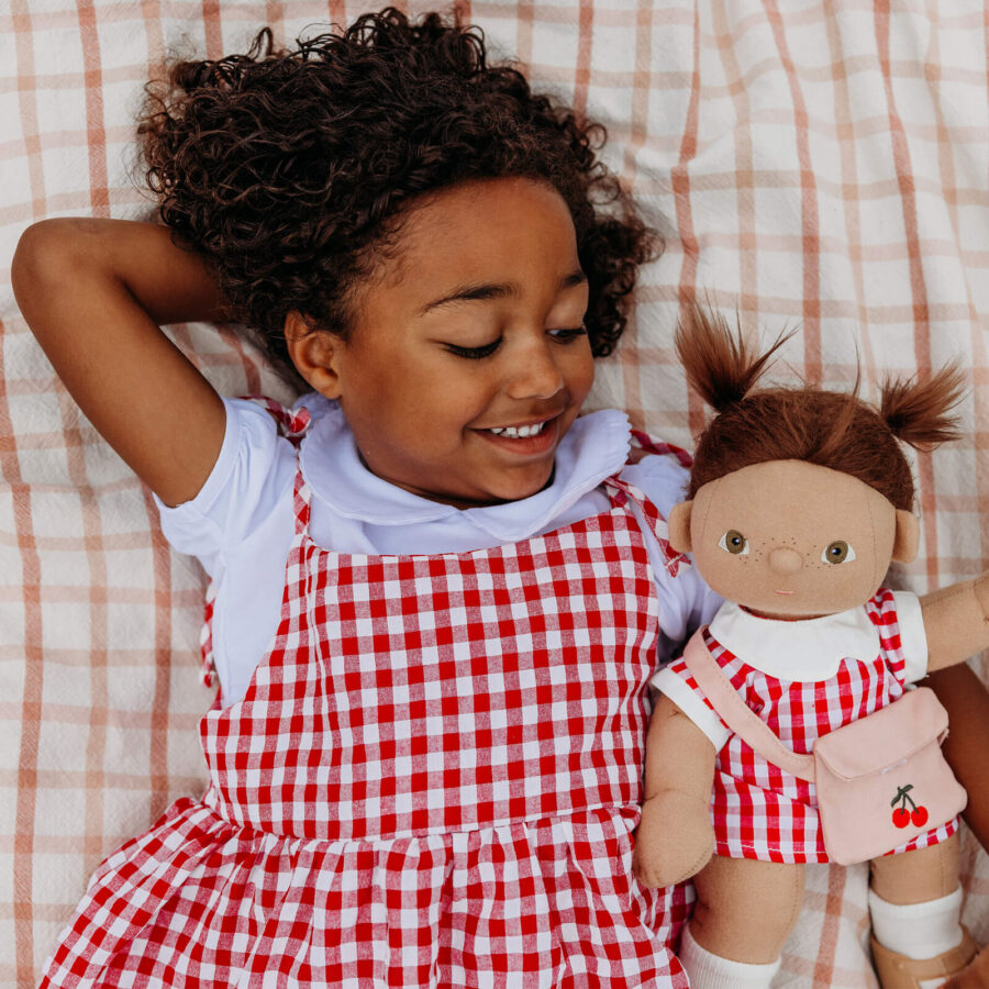 Dinkum Doll Cherry Gingham Outfit Set Red2 Medium