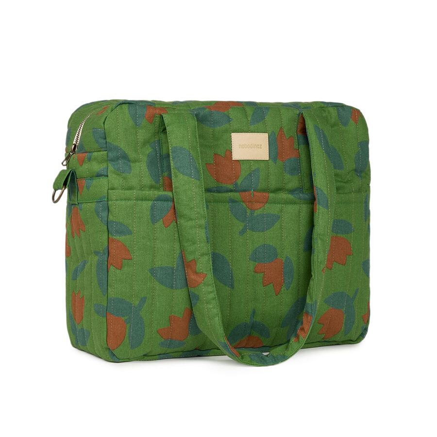 Hyde Park Waterproof Stroller Bag Green Tulips Nobodinoz 1 8435574941565 Hyde Park Waterproof Stroller Bag Green Tulips Nobodinoz 1 8435574941565